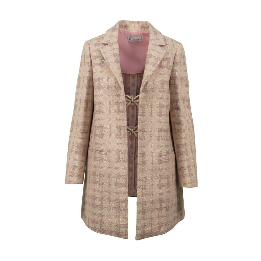 Plaid Tweed Long Coat - Pink