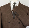 Windowpane Wool Blend Double Breasted Suit - Brown