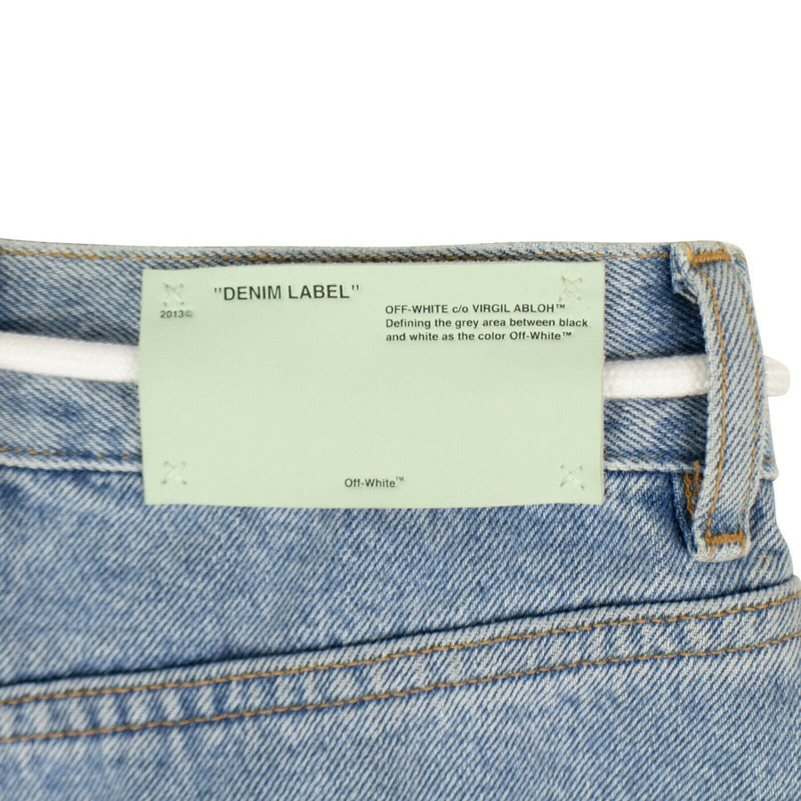 Asymmetric Hi-Low Bleached Denim Ruffle Skirt - Blue