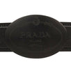 Oval Logo Buckle Leather Saffiano Leather Belt - Black