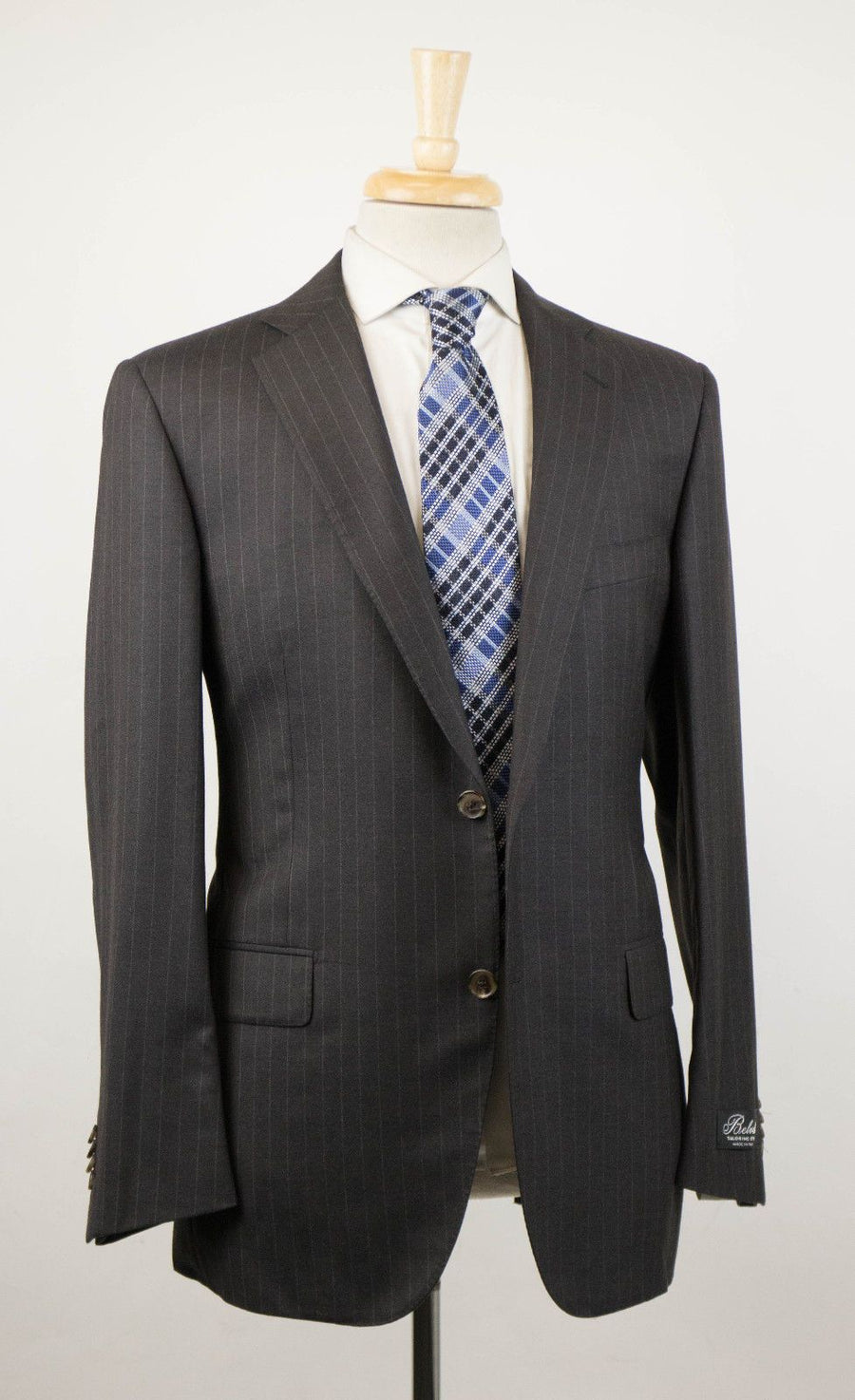 Striped Super 130's Wool 2 Button Suit - Brown