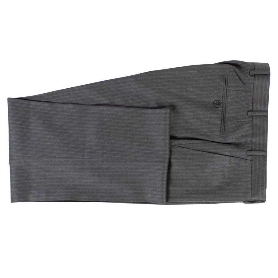 Pinstriped Wool Two Button Suit - Heather Grey