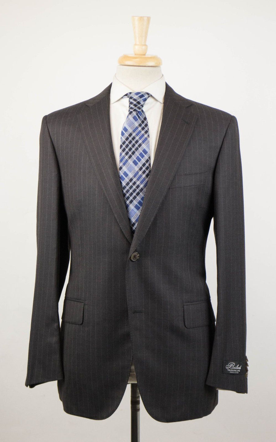 Striped Super 130's Wool 2 Button Suit - Brown