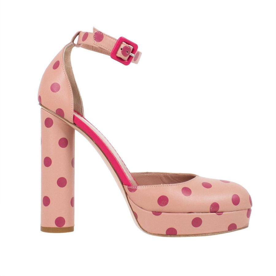 Leather Polka Dot Ankle Strap Pumps - Pink