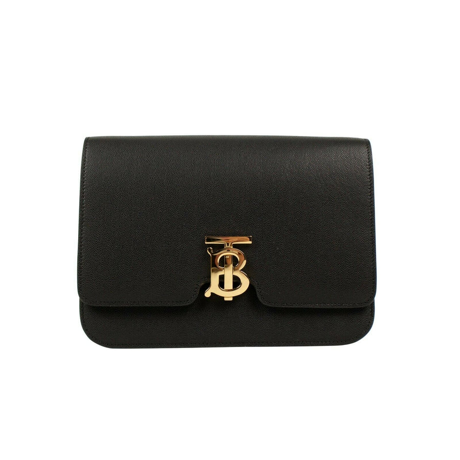Grainy Leather 'TB' Monogram Medium Shoulder Bag - Black