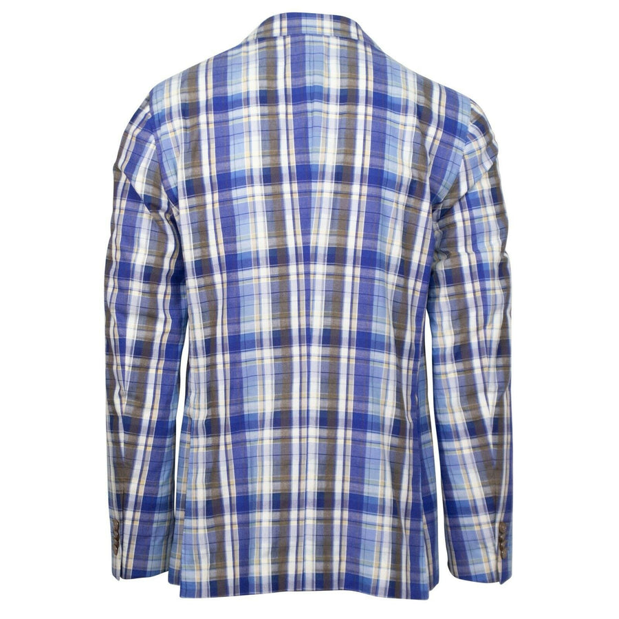 Drop 8 Plaid Cotton 3 Roll 2 Button Sport Coat - Blue