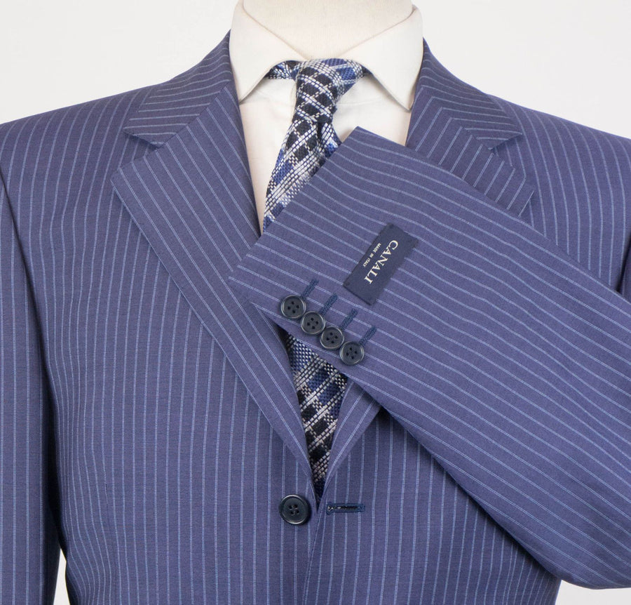 Drop 6 Striped Wool Blend 3 Button Suit - Blue