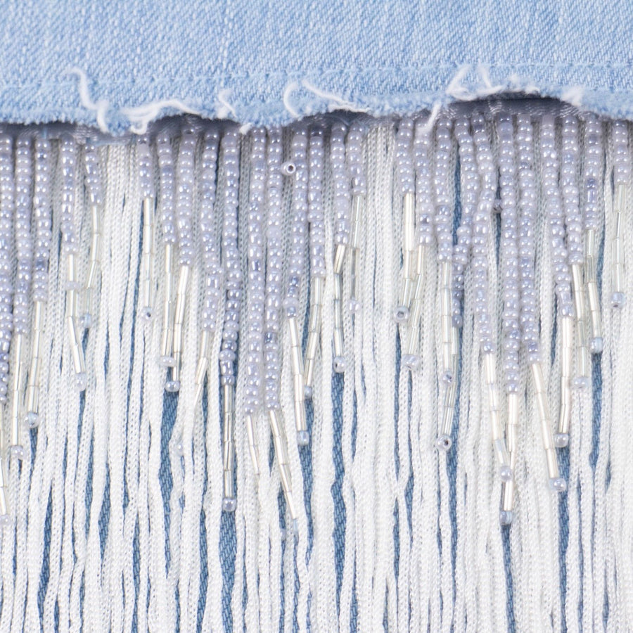 Fringe Denim Biker Jacket - Cove Blue