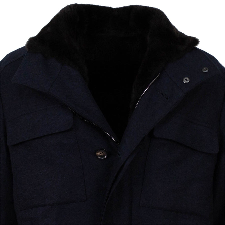 Caruso Cashmere Fur Lined Zip Up Coat - Blue