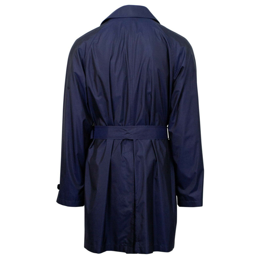 Silk Double Breasted Trench Coat - Navy Blue