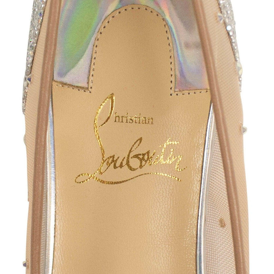 Follies Strass Mesh Glitter Flats - Beige / Silver