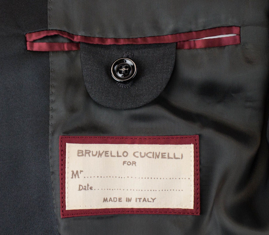 Wool Blend Satin Tuxedo Suit - Charcoal Gray