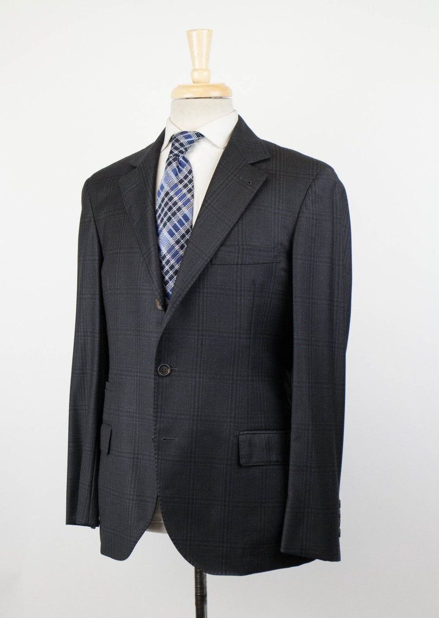 Plaid Wool 3/2 Button Sport Coat - Gray