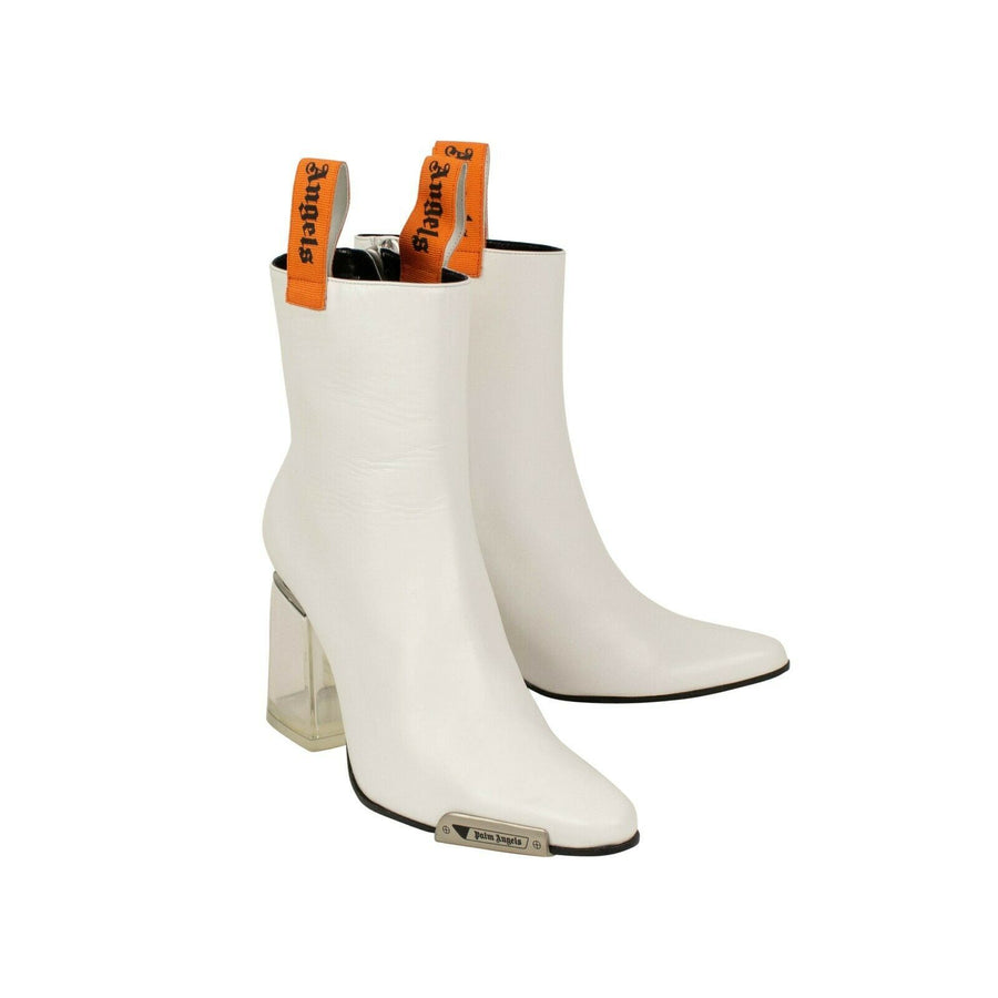 Block Heels Ankle Boots - White