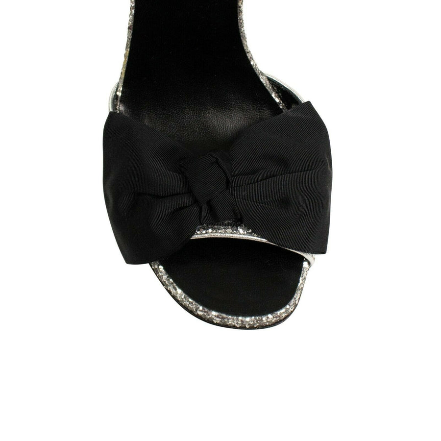 Glitter Jane Bow Sandal Pumps - Silver