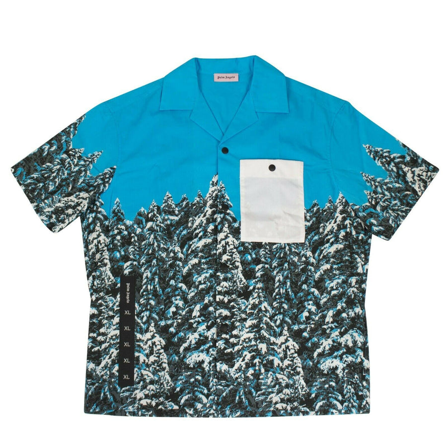 Short Sleeve Pines Hawaii Print Shirt - Blue