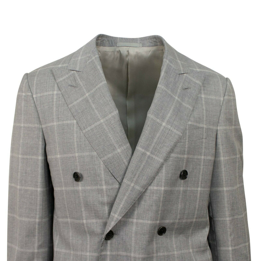 Drop 7 Check Wool Blend Double Breasted Suit - Light Gray