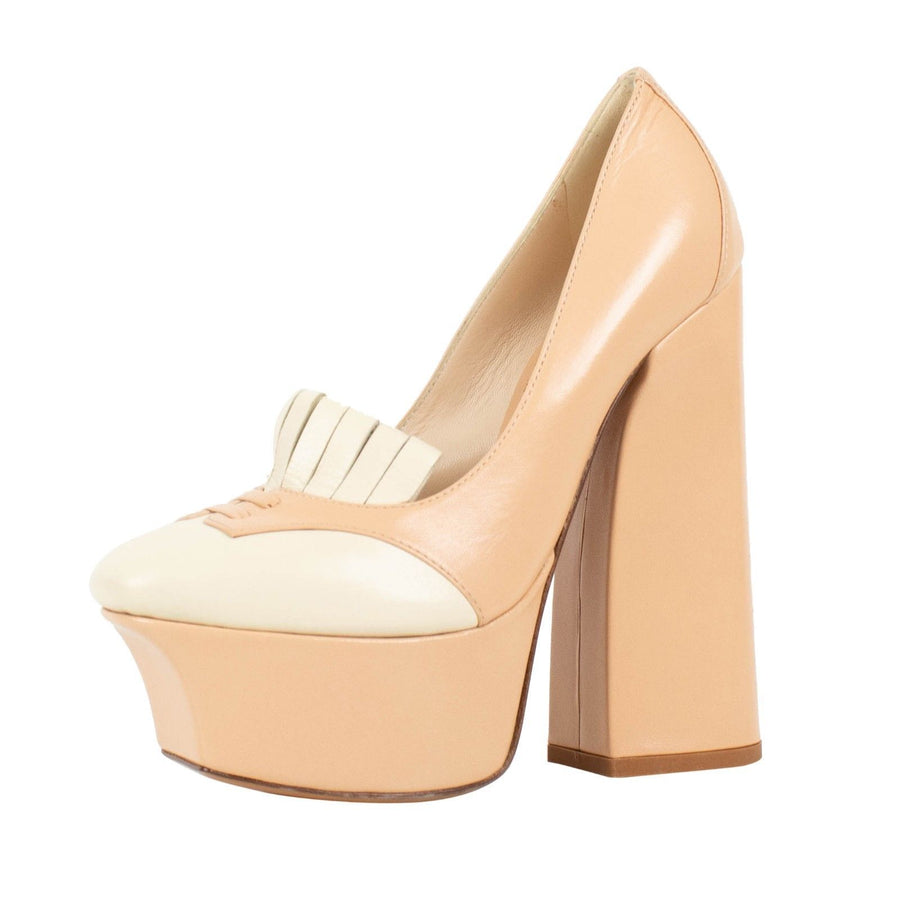 Leather Oxford Platform Pumps - Pale Pink
