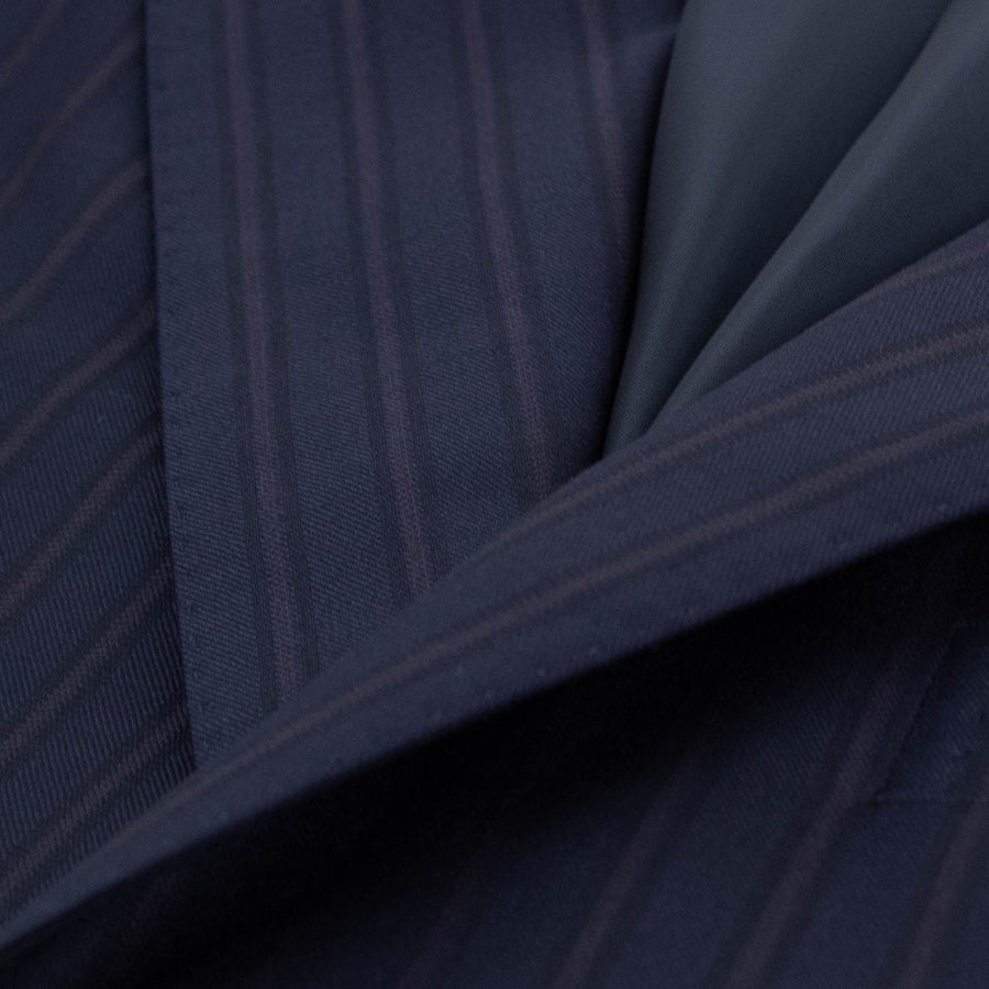 Drop 4 Thick Striped Wool Two Button Suit - Navy Blue / Purple