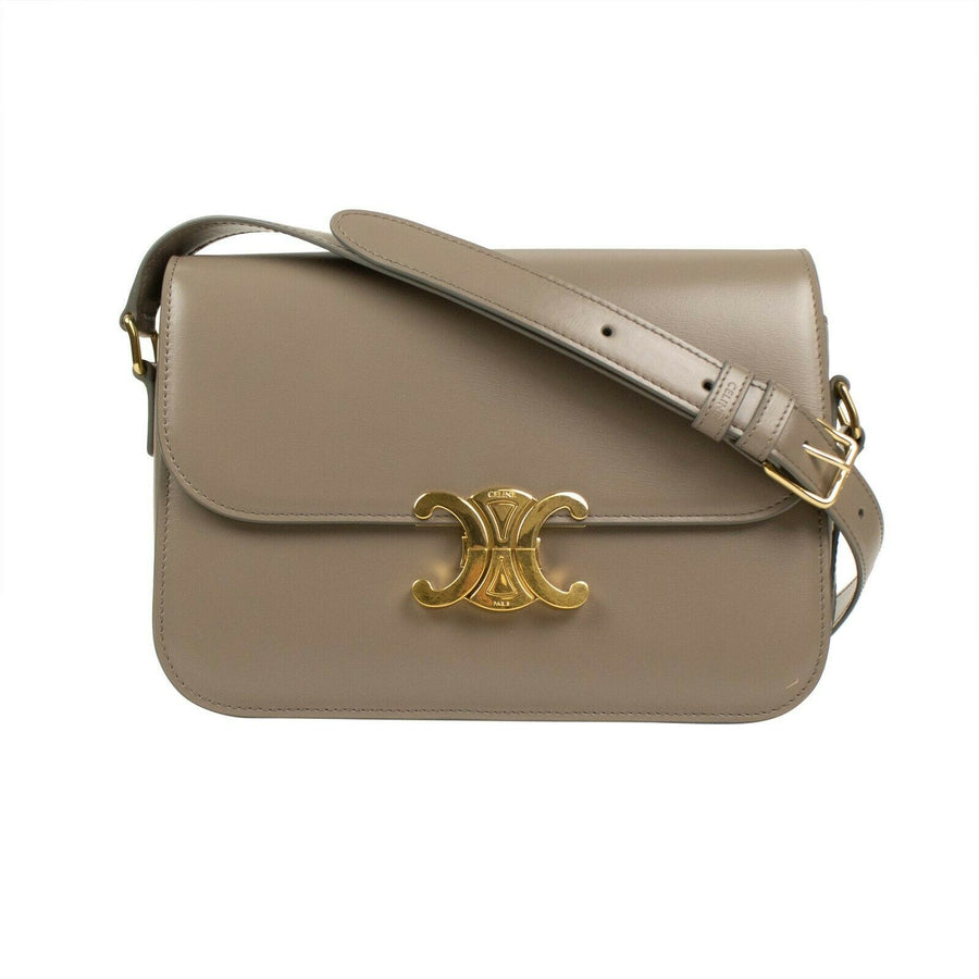 Shiny Calfskin Leather Medium Triomphe Cross Body Bag - Pebble