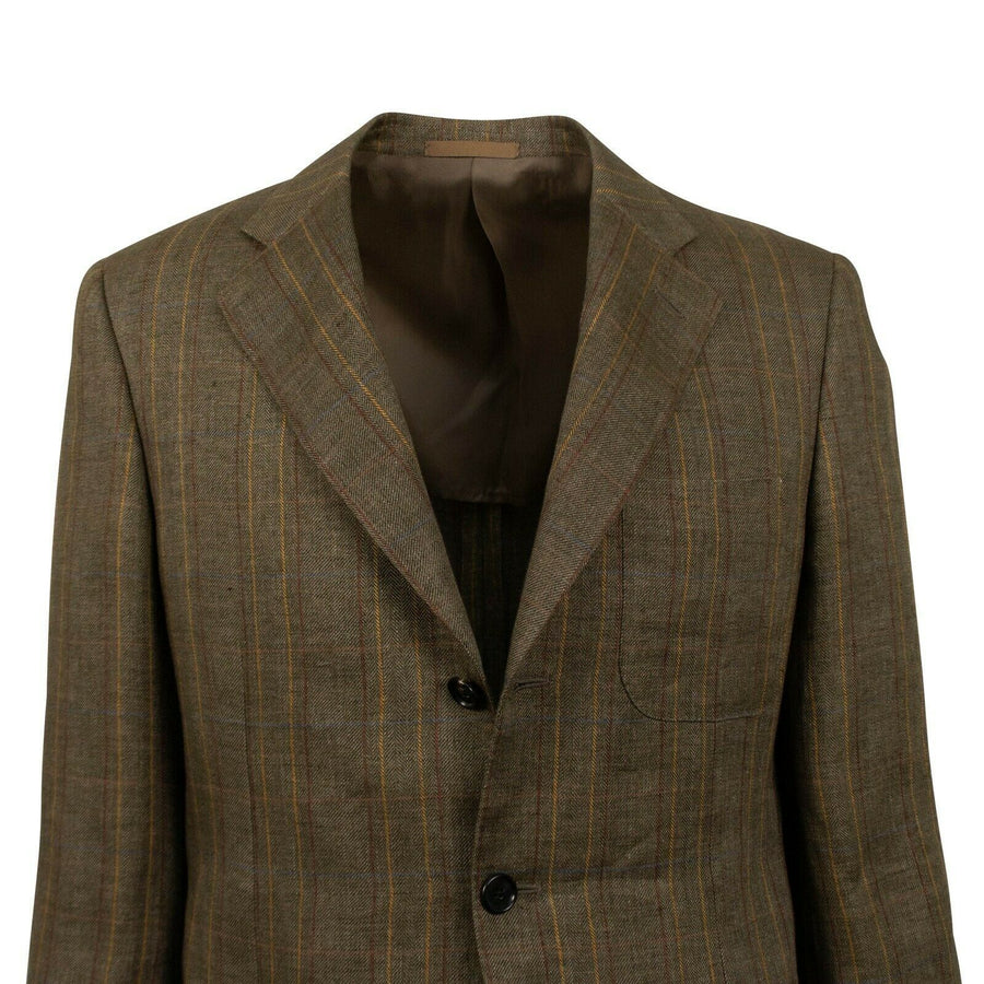 Drop 6 Plaid 3 Roll 2 Button Linen Sport Coat - Light Brown
