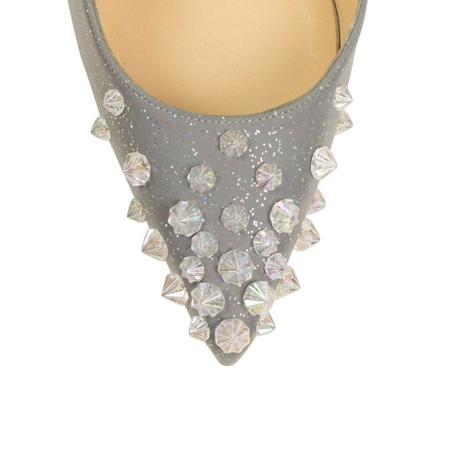 Drama Glitter Studded Slingback Pumps - Silver