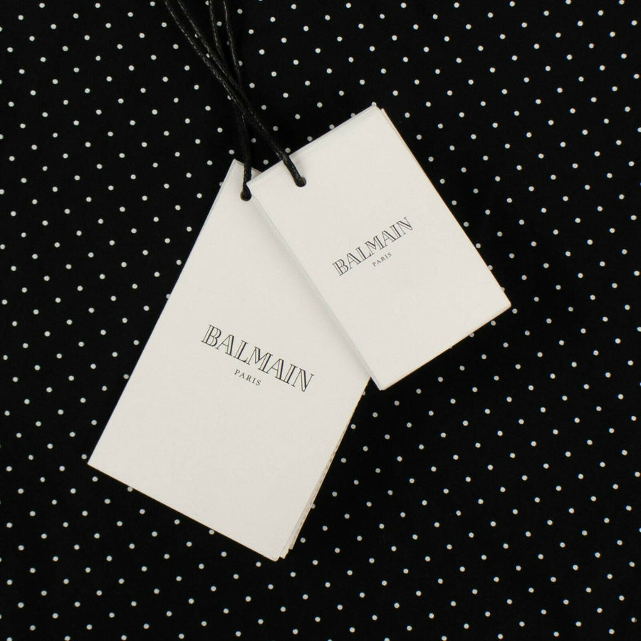 Cotton Polka Dot Logo Patch Button Shirt - Black