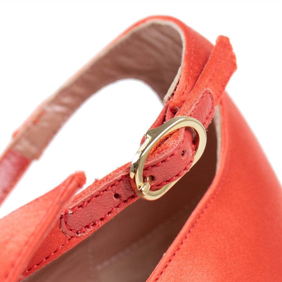 Satin Peep Toe Ankle Strap Bow Pumps - Orange