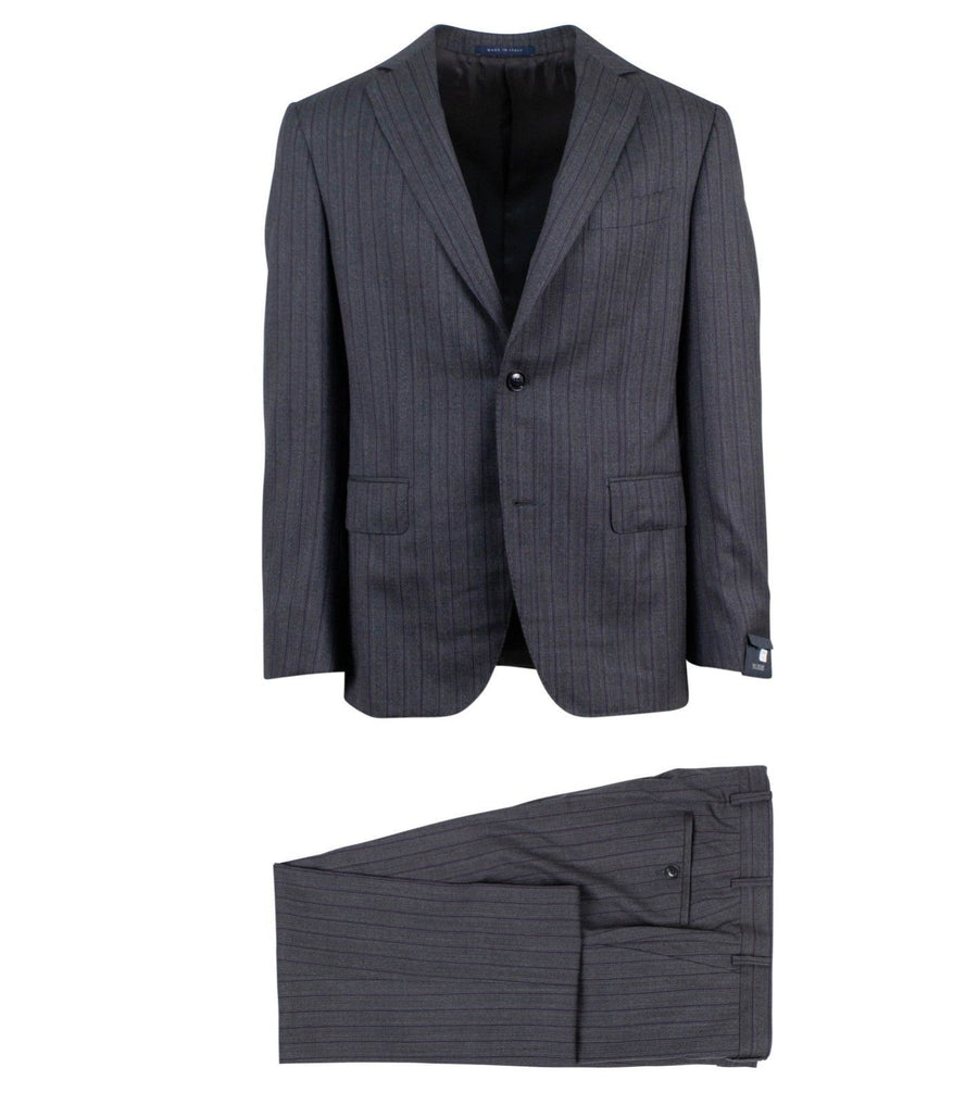 Drop 8 Striped Wool Two Button Suit - Charcoal Grey / Purple