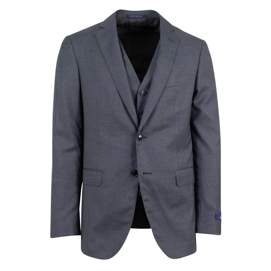 Drop 6 Micro Graph Checked Wool Two Button Three Peice Suit - Gray