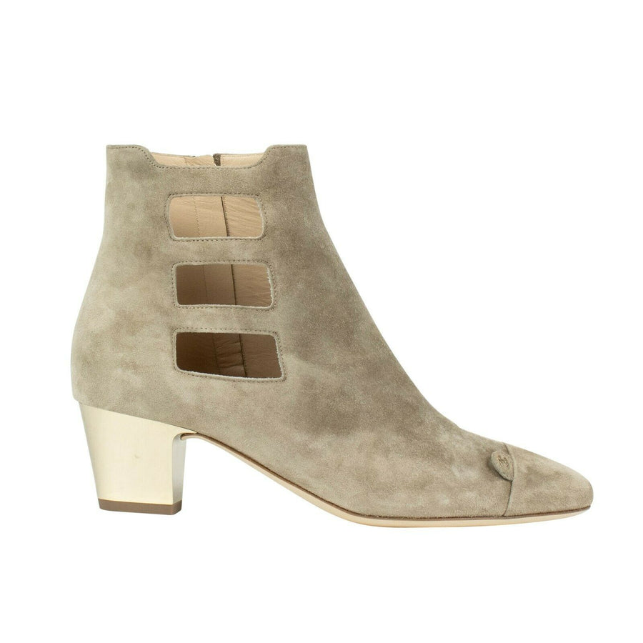 Suede Cut Out Cap Toe Short Boots - Beige