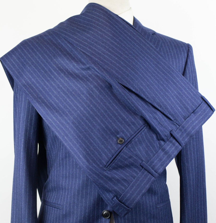 Drop 4 Striped Wool 3 Roll 2 Button Suit - Blue