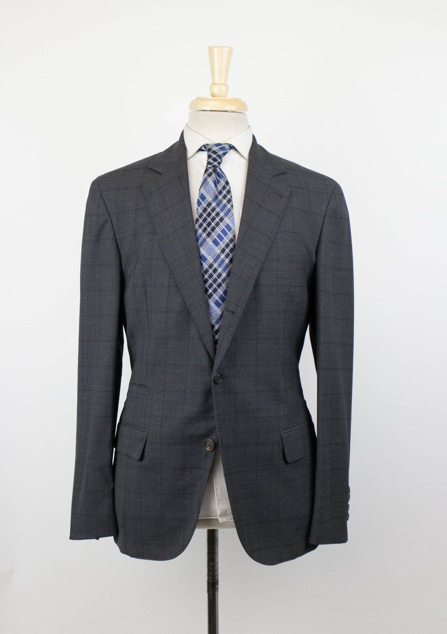 Glen Plaid Wool 3/2 Button Sport Coat - Gray