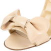 Leather Bow Ankle Strap Wedges - Beige