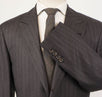 Dark Striped Wool 3/2 Button Suit - Brown