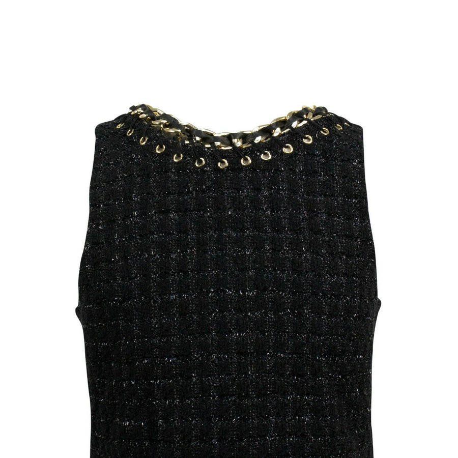 Cotton Fringe-Trimmed Tweed Mini Dress - Black