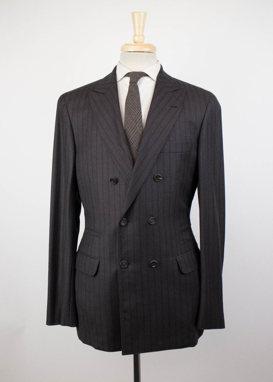 Cashmere Blend Striped Double Breasted Sport Coat - Brown