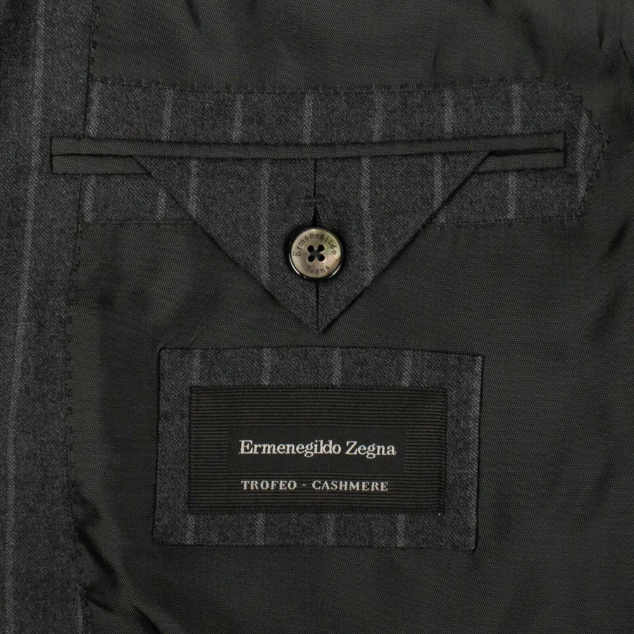 Striped Wool Two Button Suit - Gray