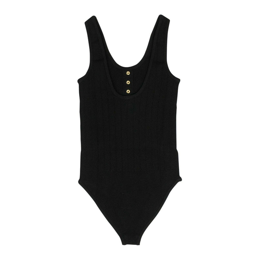 Sleeveless Knit Gold Button Bodysuit - Black