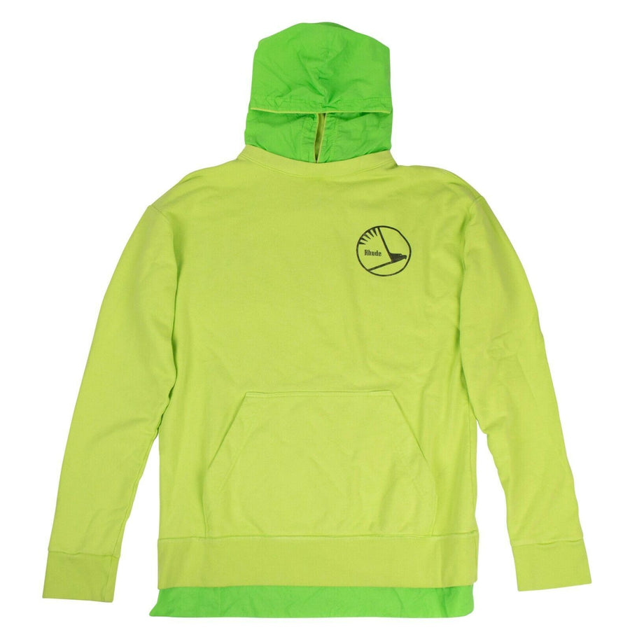 Layered French Terry Nylon Hoodie Sweatshirt - Neon Green
