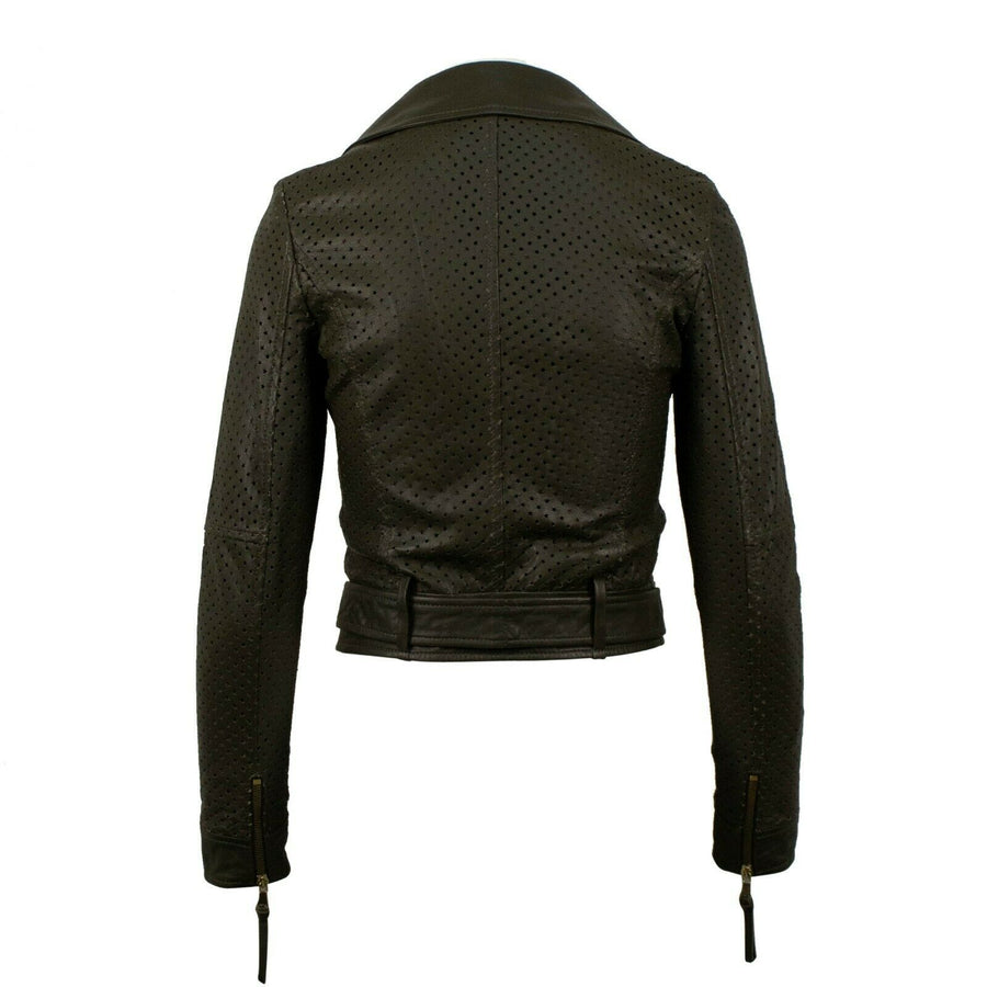 Leather Star Design Biker Jacket - Hunter Green