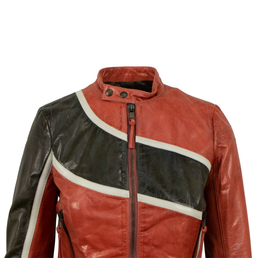 Big Star Design Leather Biker Jacket - Red / Black