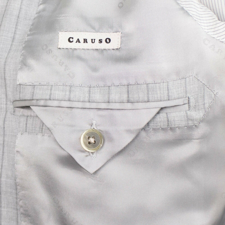 Drop 7 Striped Wool 3 Roll 2 Button Slim/Trim Fit - Light Gray