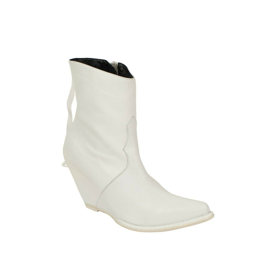 Leather Western Low Boots - White
