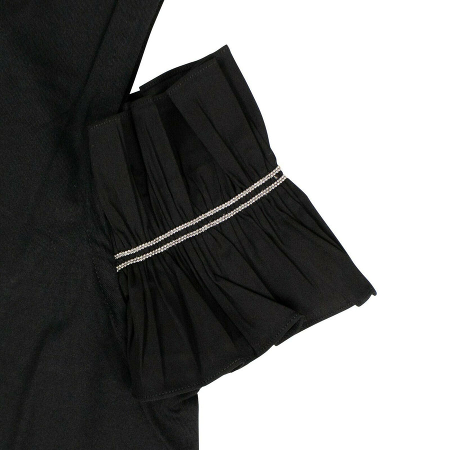 Crewneck Cold Shoulder Ruffle Sleeve T-Shirt Top - Black