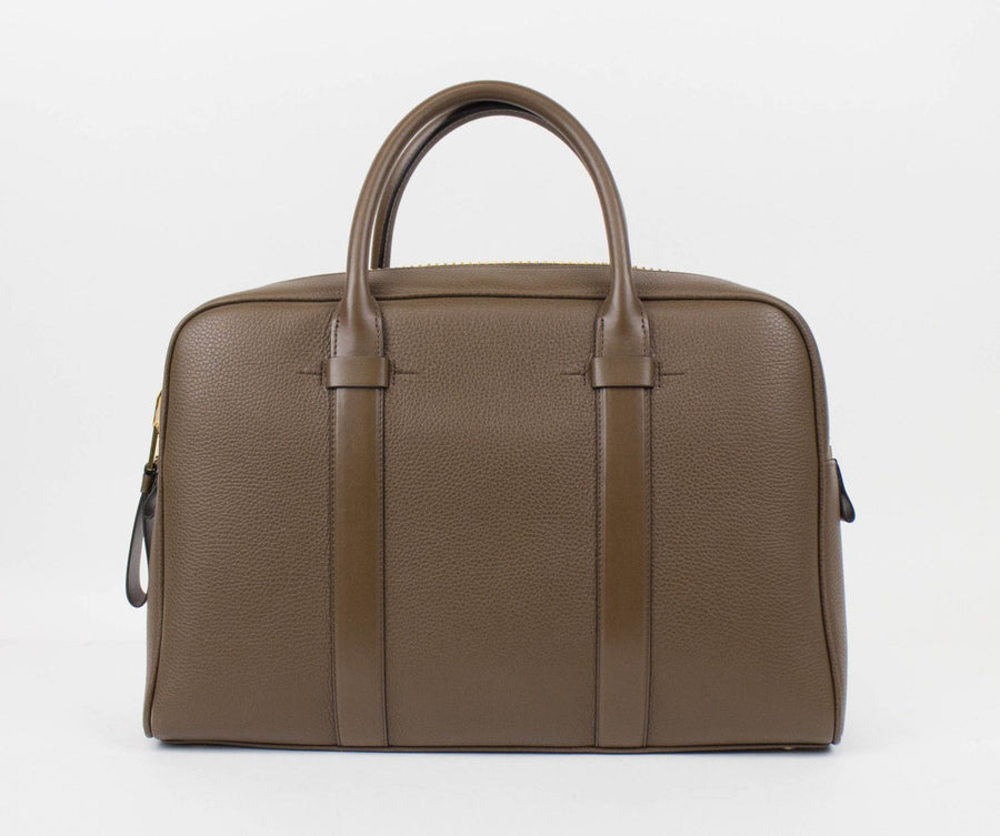 Medium Buckley Trapeze Pebbled Leather Briefcase Bag - Light Brown