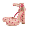 Leather Polka Dot Ankle Strap Pumps - Pink