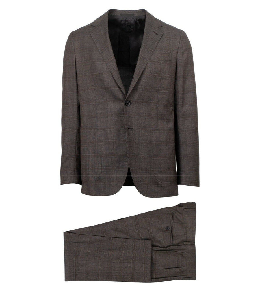 Drop 8 Plaid Cotton Blend 3 Roll 2 Button Slim Fit Suit - Brown