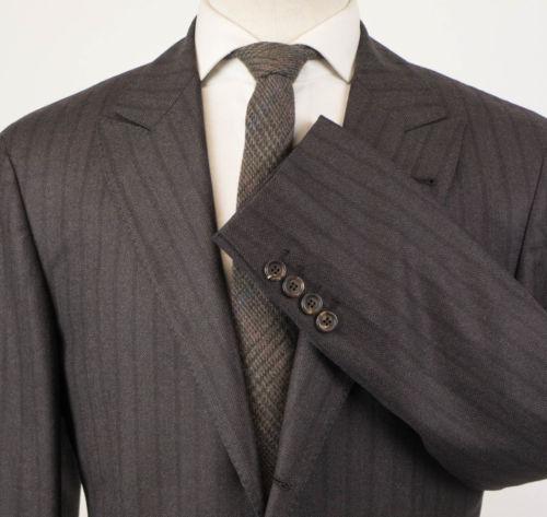 Subtle Stripe Wool 3/2 Button Suit - Brown
