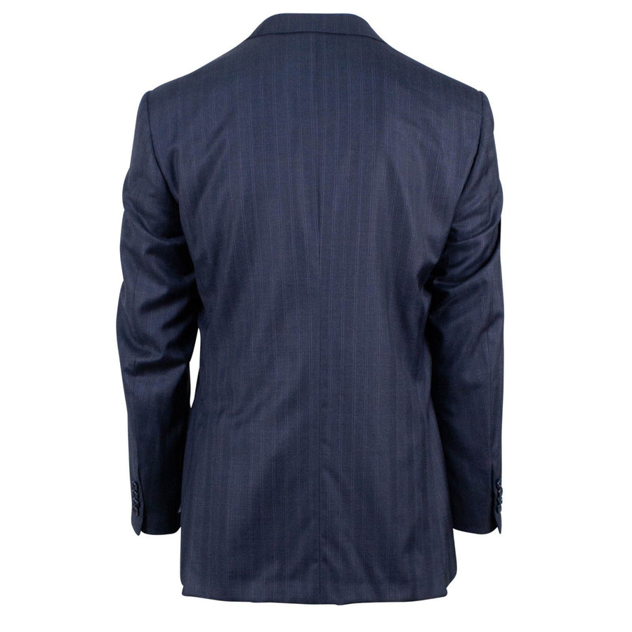 Drop 8 Striped Wool Two Button Three Piece Suit - Blue